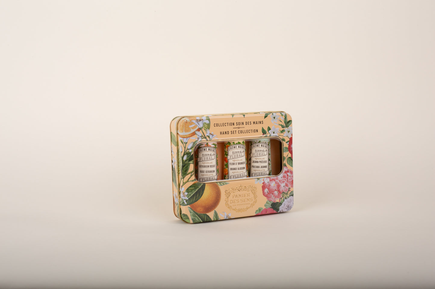 Panier des Sens ABSOLUTES Tin box 3 hand creams 30ml Geranium Jasmine Orange